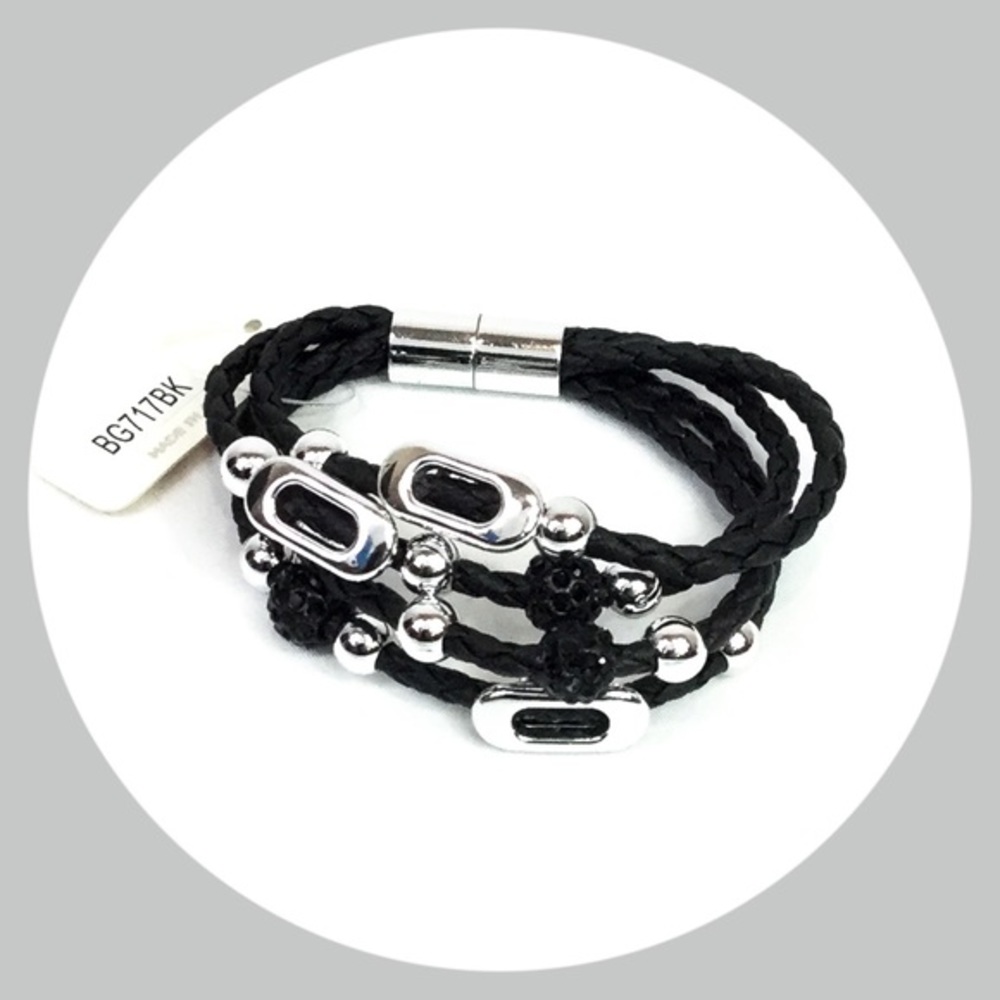 Silver Beaded Black Rope Bracelet